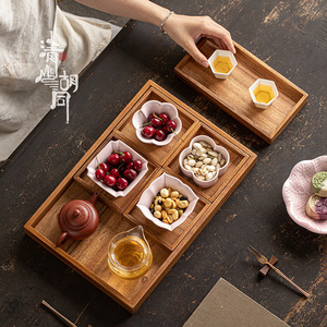 Plateau à thé en bois de noyer à 6 compartiments, plateau à collation multi-sections, boîte à fruits et pâtisseries pour la maison, grand plateau de service - Product Image 2