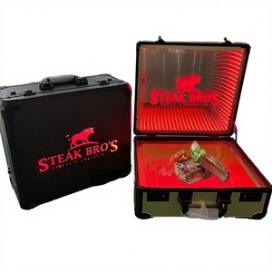 Gemei Custom Logo Lighted Mirror Acrylic Beef Suitcase Meat Carrier Box LED Steak <b>Briefcase</b> Glorifier Display Case Restaurant - Product Image 3