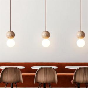 Luminaire suspendu de style japonais Wabi-Sabi en travertin jaune crème pour chambre à coucher, cordon long, luminaire rétro pour bar, îlot - Product Image 4