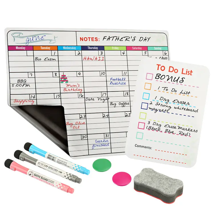 Popular 16*12'' Dry Erase White Board Fridge Business Card Peel And Stick Magnetic Calendar To Do List Planner