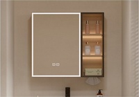 Meuble-lavabo de salle de bain de luxe en chêne clair nordique avec structure en aluminium alvéolé, double tiroir, porte simple, miroir LED intelligent, porte-serviettes et vasque