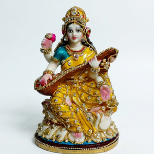 Saraswati Ji Resin <b>Statue</b> Handmade Traditional <b>Religious</b> Radha Krishna Figure Decor for Tabletop Home Office Living Room Display - Product Image 1