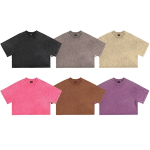 <span class=keywords><strong>T</strong></span>-<span class=keywords><strong>shirt</strong></span> court en coton 230g pour <span class=keywords><strong>femme</strong></span>, style <span class=keywords><strong>vintage</strong></span> délavé, coupe ample et douce, épaules tombantes, décolleté sexy, effet vieilli - Product Image 1