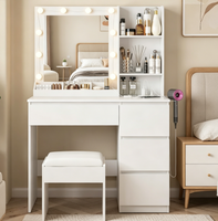 Ensemble de coiffeuse avec miroir et éclairage, table de maquillage avec rangements multiples et multiprise, luminosité réglable