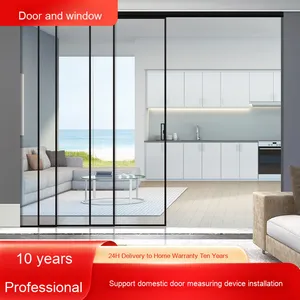 Modern Minimalist Three-Link <strong>Sliding</strong> Door Narrow Luxury Accessible Glass Door for Kitchen Living Room Hanging Rail <strong>Partition</strong> - Product Image 5