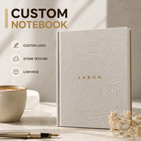 Carnet en papier texturé LABON avec logo personnalisé, couverture rigide, logo personnalisé, papeterie minimaliste grise, journal, cadeau