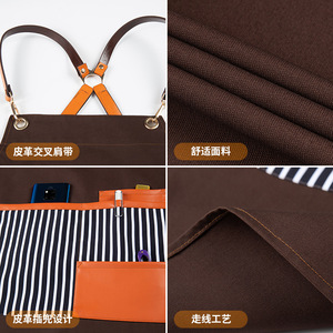 Cross Weave Polyester Cotton Canvas Apron Black With Pockets For Restaurant Bar Workwear Custom Logo Printing - Product Image 2