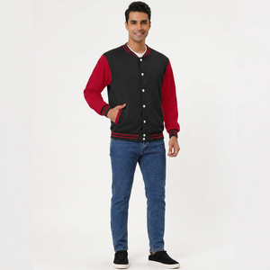 Custom Men's Genuine <b>Leather</b> Varsity Jacket Embroidered Front Stand Collar Covered Button Closure Casual Winter Wear OEM Service - Product Image 1