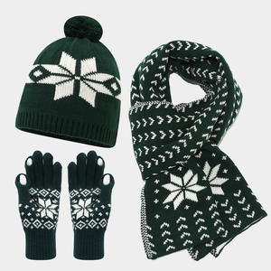 Linda Ensemble de 3 pièces de style de Noël européen <span class=keywords><strong>et</strong></span> américain pour <span class=keywords><strong>femme</strong></span>-Bonnet tricoté, écharpe, gant assorti, ensemble de décoration de Noël - Product Image 4