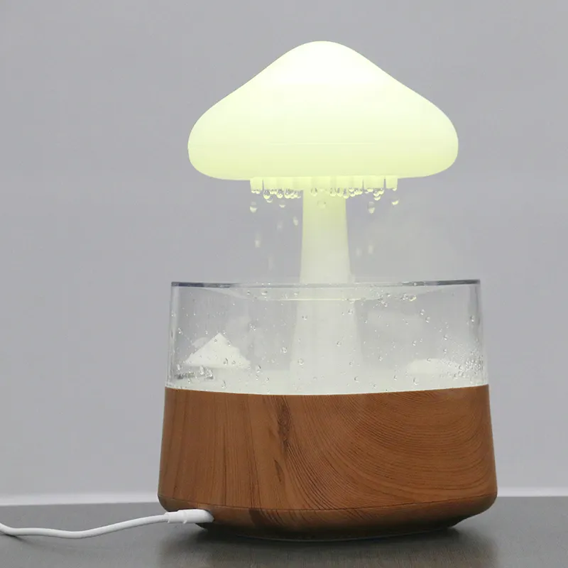 Mushroom Motion Sensor 7 LED Color Night Light Diffuser Rain Dripping White Noise Machine Baby Sleep Sound Player Night Light