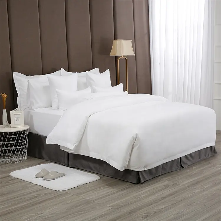 Wholesale Guangzhou Manufacture Cotton King Size White Satin Stripe Hotel Bedding Sets Duvet Cover Sets