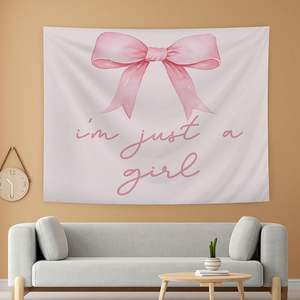 Tapiz femenino con lazo de <span class=keywords><strong>coqueta</strong></span> rosa, decoración de habitación de <span class=keywords><strong>coqueta</strong></span>, tapiz estético preppy rosa para colgar en la pared para decoración de <span class=keywords><strong>dormitorio</strong></span> - Product Image 6