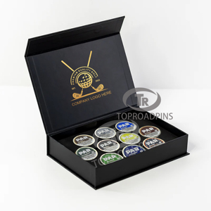 Bộ đánh dấu bóng golf bằng men tùy chỉnh, bán buôn, hình dạng đồng xu, có logo, chip đánh bài golf, bộ đánh dấu bóng golf cho PAR - Product Image 1