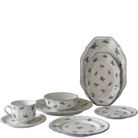 Vaisselle de luxe légère rétro en porcelaine de qualité alimentaire à imprimé floral pastoral français : assiette, plat, bol, tasse à café, soucoupe, assiette creuse