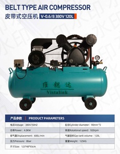 เครื่องอัดอากาศแบบพกพา 4.0 กิโลวัตต์ ระบายความร้อนด้วยอากาศ ขับเคลื่อนด้วยมอเตอร์ พร้อมถังอลูมิเนียม 120 ลิตร 380 โวลต์ AC แบบลูกสูบ สำหรับงานก่อสร้างและอุตสาหกรรม - Product Image 4