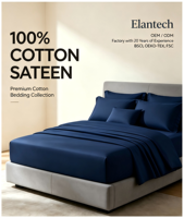 Ensemble de housse de couette en coton biologique 100% 60S satiné uni, ensemble de draps de lit doux de qualité supérieure