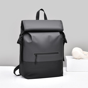 Men's <b>Backpack</b> <b>Large</b> Capacity Roll Top Laptop Bag Black Gray Green Solid Color For Travel Commute Business Casual Student Use - Product Image 1