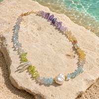 Collier de perles en pierres naturelles arc-en-ciel originales, améthyste, citrine, péridot, perle d'eau douce baroque, fermoir doré, bijoux personnalisés