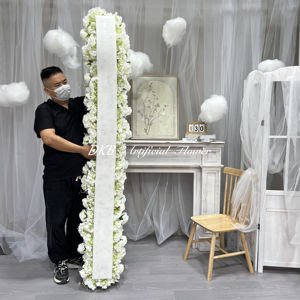 DKB factory custom flower runners high quality white silk rose artificial+flower+table+runner - Product Image 5