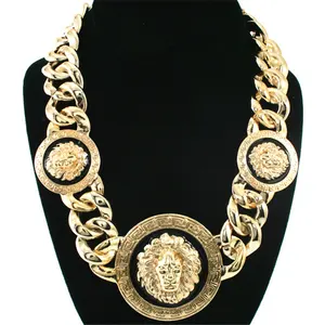 Collar de oro con cabeza de león, joyería europea y americana, de aleación de alta calidad