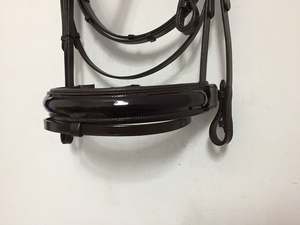 Bride équestre de luxe en cuir à la mode avec bande de nez en cuir PATIENT, bande de sourcils et bande de nez anatomique et couronne - Product Image 3