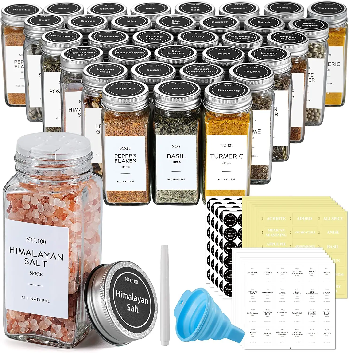 Clear Glass Square Spice Jars 100ml Seasoning Blend Bottle Glass Spice Condiment Jars