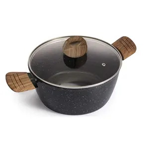 High Quality Saucepan Soup Pot Glass Lid Cooking saucepan milk pot With Detachable Wooden Handle