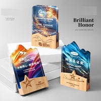 Nouveau trophée en cristal gravé au laser haute définition sur base en bois, remis aux employés exceptionnels lors de la réunion annuelle de l'entreprise