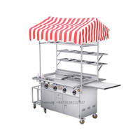 Gerobak Jajanan Cepat Saji Hamburger Lucu Berbahan Stainless Steel, Bertenaga Gas, 4 Roda, Warna Perak, Stiker Kustom, Langsung dari Pabrik, Dijual