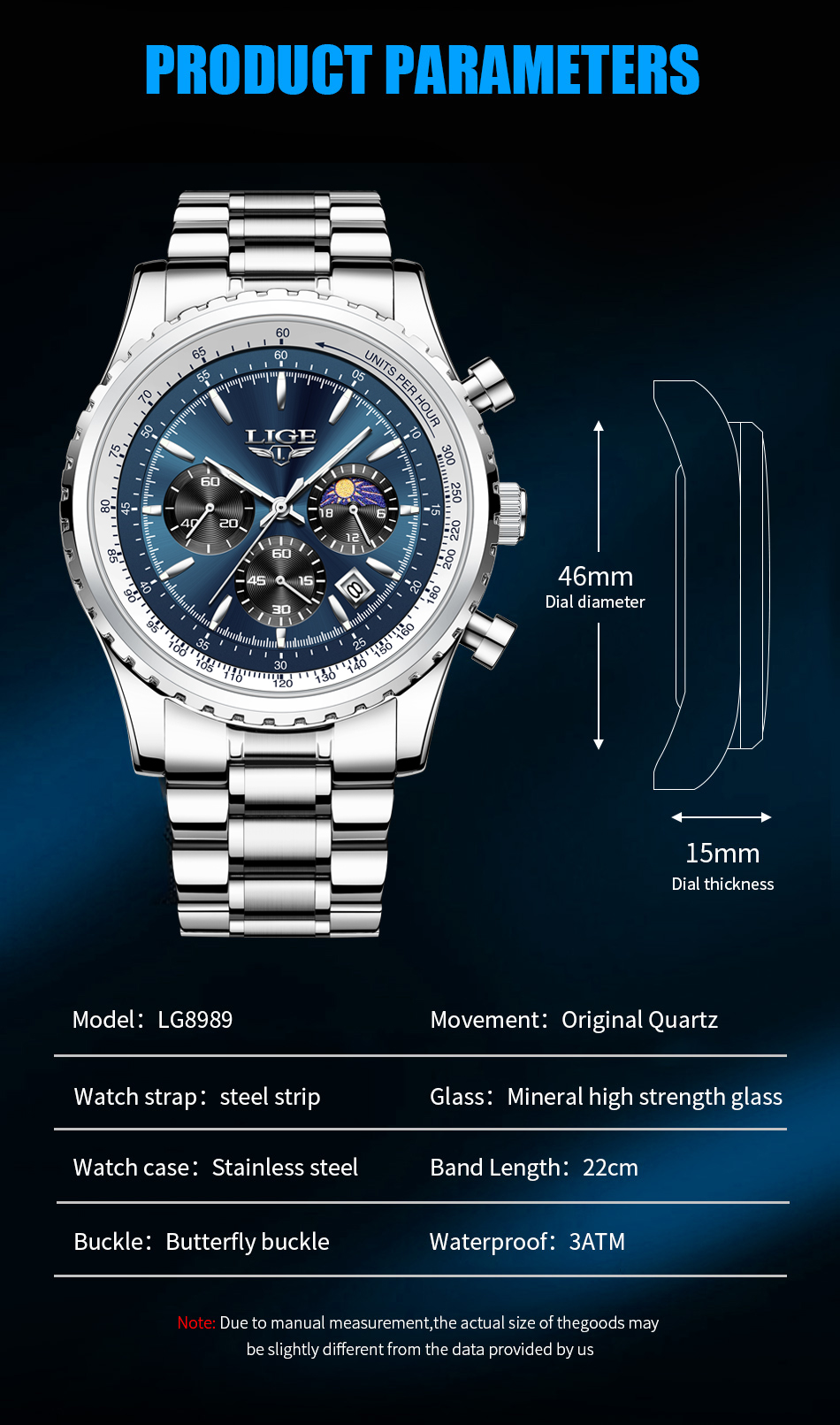 LIGE 8989 Hot Luxury Automatic Quartz Watch for Men