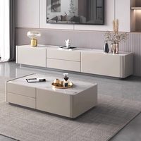 Ensemble table basse et meuble TV en pierre frittée, style minimaliste crème, meuble TV au sol de luxe léger