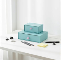Dr.Box Coffret à bijoux personnalisé bleu clair avec tiroir coulissant, emballage estampé motif lune, poignées en satin, pour boucles d'oreilles et colliers, gris