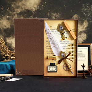 Vintage Blue Feather Gilded Ballpoint Pen 0.7mm Metal <b>Writing</b> Tool with Elegant Gift <b>Box</b> Bonvan - Product Image 3