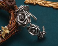Bracelet en argent S925 fait main, rose origami vintage, design original unisexe, métal dur antique
