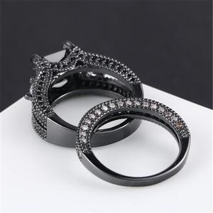 고딕 블랙 도금 CZ 지르콘 다이아몬드 티타늄 스틸 쥬얼리 남성과 여성 커플 결혼 반지 - Product Image 5
