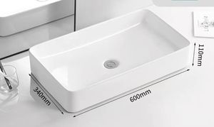Lavabo Rectangular Moderno de Cerámica, Lavabo de Baño Blanco para Encimera con Esquinas Redondeadas para Hogar/Hotel - Product Image 3