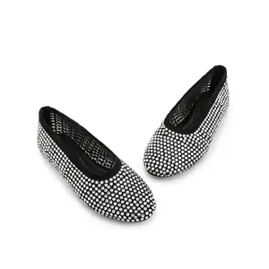 Xinzirain Custom Round Toe Women Ballet Shoes Big Size Women Ballerina Flat Shoes With Rhinestone