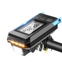 Lampu Depan Sepeda USB 3 in 1 5 LED, Klakson Sepeda, Senter Sepeda, Tahan Air IPX4, Odometer, Speedometer