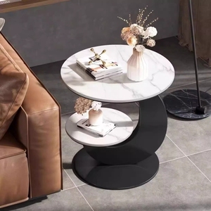 Table console moderne de luxe en roche, double niveau, au design épuré pour salon, villa, hôtel et appartement - Product Image 2
