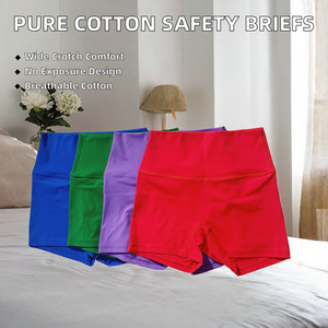 <b>Women</b> High Waist Biker Shorts Breathable Cotton Blend Yoga Fitness Shorts Solid Color - Product Image 2