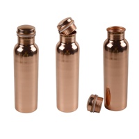 Bouteille d'eau en cuivre 100% métal, finition polie brillante, idéale pour le camping en plein air, les voyages, la consommation d'eau