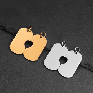 1 Paire de Bijoux en Acier Inoxydable, Pendentif Cœur Puzzle Rectangulaire, Plaque d'Identification Vierge pour Couples, Femmes, Hommes, Cadeau - Product Image 3
