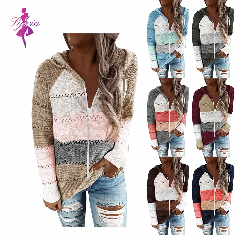 Wholesale Fashion Pullover Colorful Long sleeve Fall Plus Size Women's Sweaters Coats Womens Sustom Full Zip Up Hoodie Cardigan