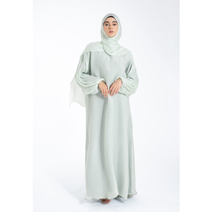 Elegant Muslim lantern Sleeve Maxi <b>Dress</b> with Hijab Dubai Kaftan <b>for</b> Ramadan <b>Eid</b> Shiny-Chiffon Abaya <b>for</b> Women - Product Image 1