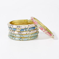 Bracelet jonc vintage chinois en émail cloisonné pour femme, motif fleur de pivoine, en alliage, manchette ouverte, style rétro bohème, empilable, cadeau bijou