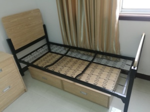 Modern Minimalist Customized Steel <b>Metal</b> <b>Single</b> Full Size <b>Bed</b> Spring <b>Frame</b> with Wooden headboard and Mattress Bedroom Furniture - Product Image 4