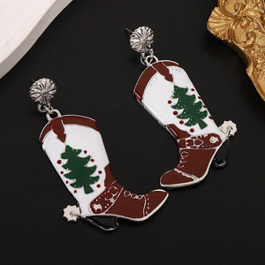 Christmas Cowboy Boot Drop Earrings Zinc Alloy Party Jewelry Red <b>White</b> Green Tree Design - Product Image 5