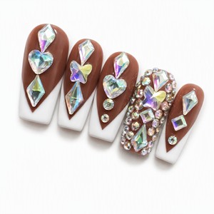 Faux ongles à presser en acrylique faits main, longs, forme cercueil, avec strass, couvrance totale, pour doigts - Product Image 4