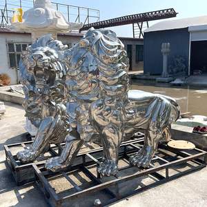 Statua di Leone Astratta Moderna in Acciaio Inossidabile RELONG, Lucidata per Decorazione da Giardino Esterno - Product Image 5