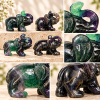Éléphant en Fluorite Arc-en-ciel Sculpté, Figurine en Pierre, Décoration d'Intérieur, Ornement en Cristal de Guérison, Collection Cadeau